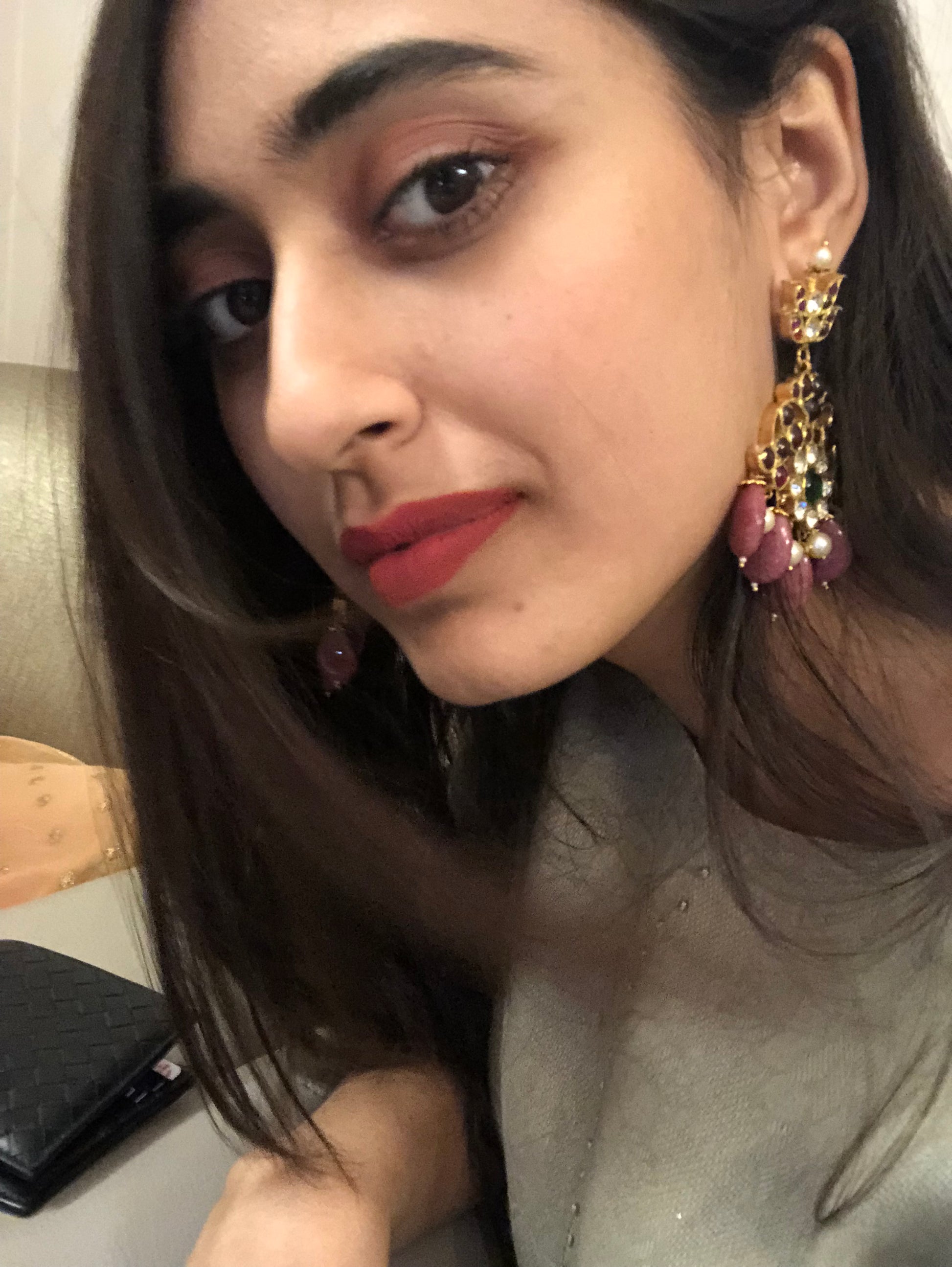 Abharika temple earrings styled casually with modern outfit demonstrating versatile contemporary wear